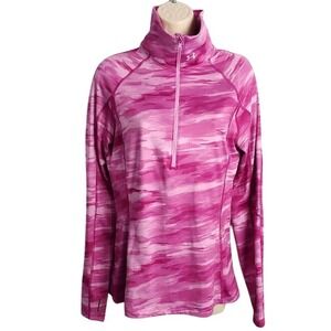 Under Armour Women Size S Pink Camo 1/4 Zip Long Sleeve Pullover‎ Athletic Top